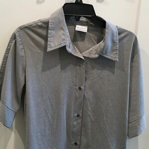 Columbia Classic Gray Midi Dress Elastic Adjustable Waist Button Hemmed Pockets